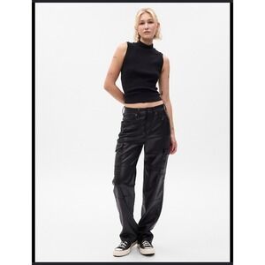 Gap Cargo Pants Womens 27 4P High Rise 90s Vegan Leather Black Utility Edgy